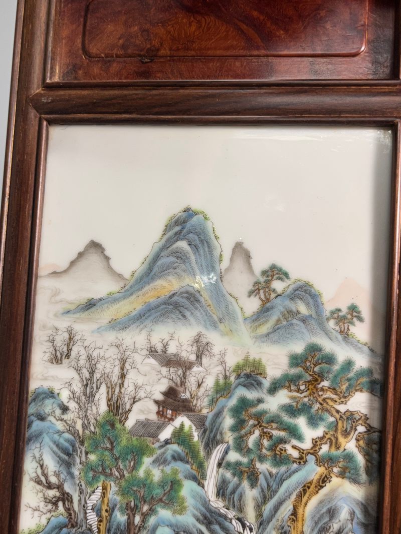 民国  粉彩山水人物图砚屏（一组四件） - 图17