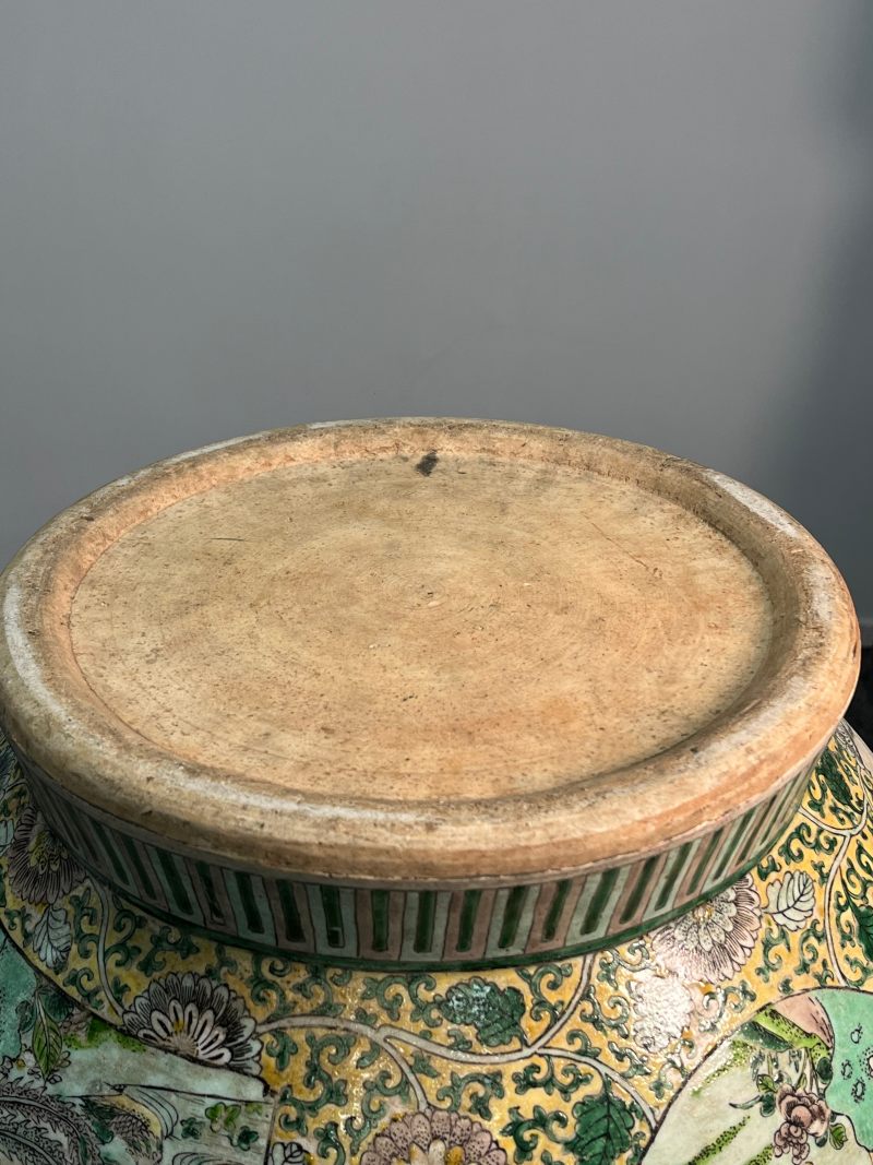 清光绪  素三彩花卉开光花鸟纹铺首缸 - 图24