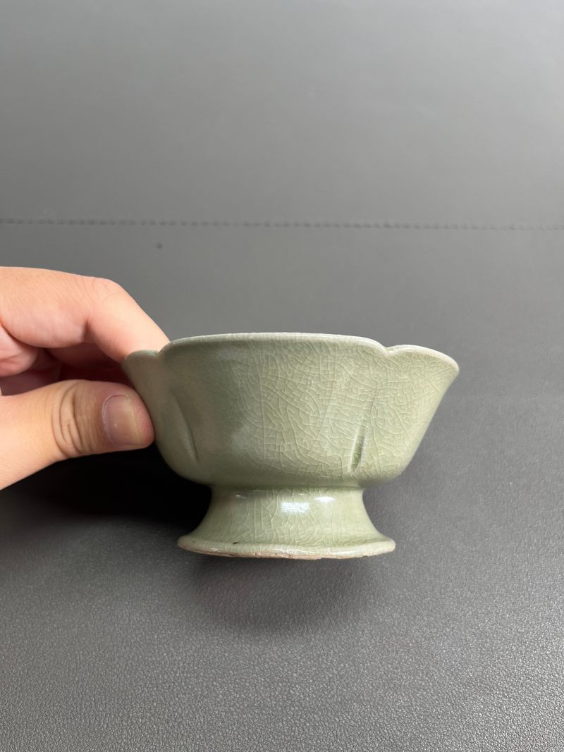 明或明以前  青釉花口高足杯 - 图7