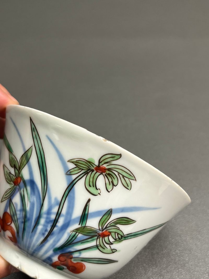 明天启—崇祯  青花五彩兰花杯（一组 4 只） - 图15