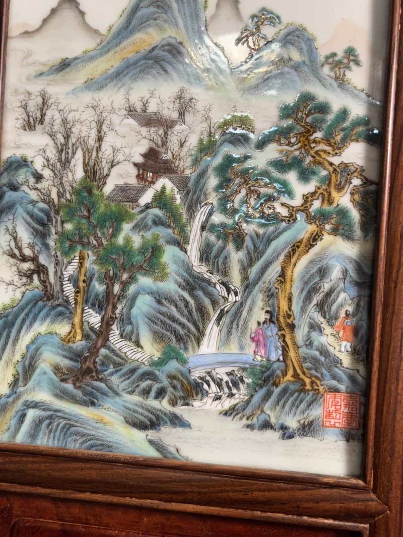 民国  粉彩山水人物图砚屏（一组四件） - 图18