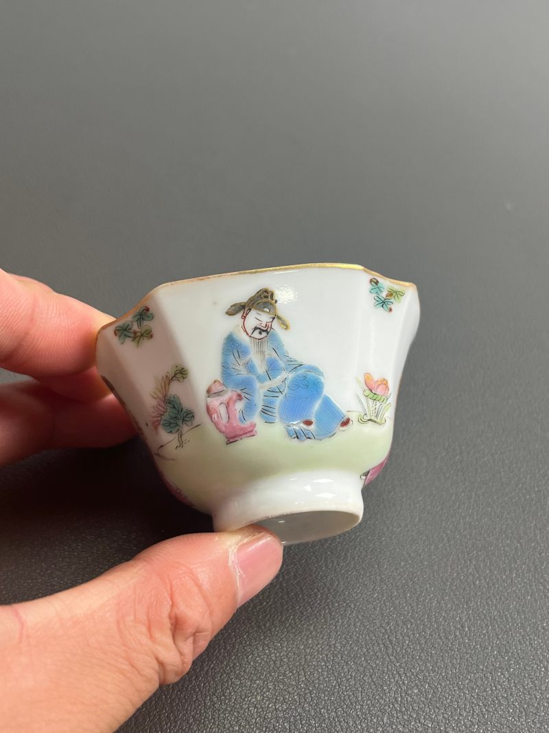 清道光  粉彩“四爱”图倭角杯 - 图4