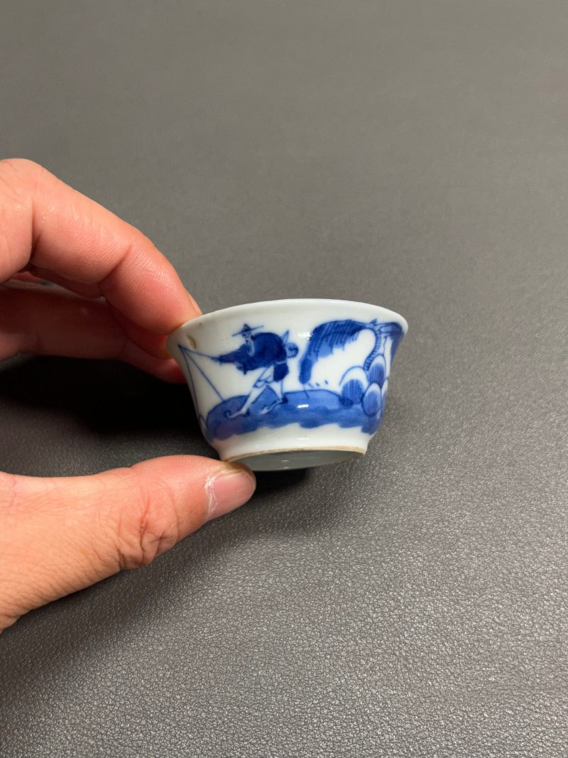 清中期  青花渔家乐图若深杯（一组 5 只） - 图14