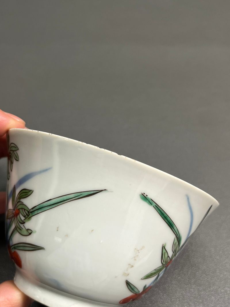 明天启—崇祯  青花五彩兰花杯（一组 4 只） - 图16