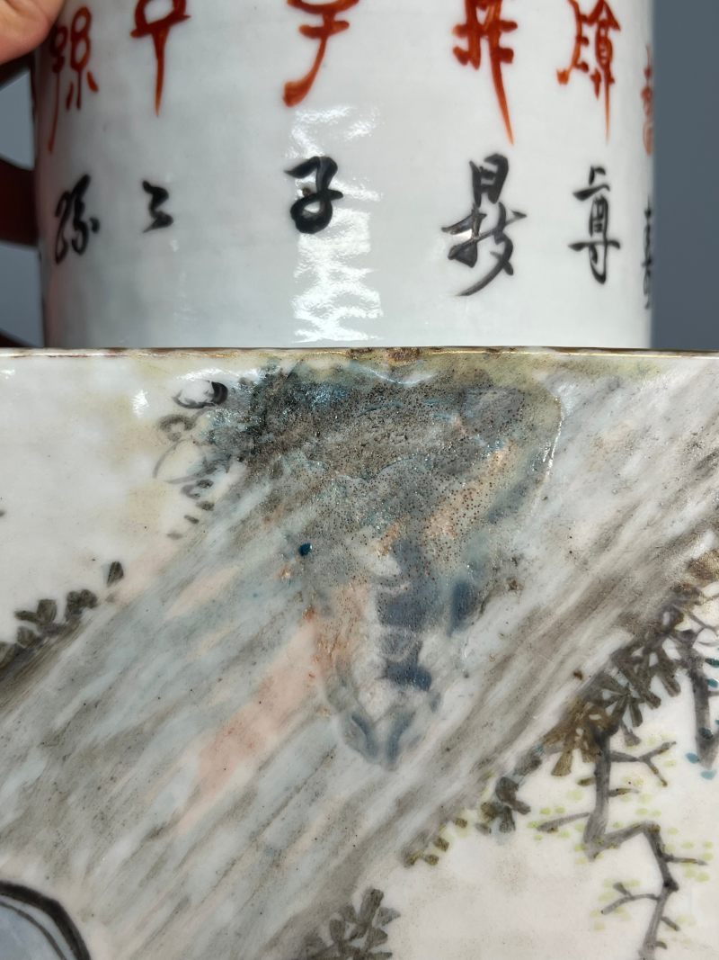 清光绪三年  浅绛彩“圣人教子”图诗文四方茶罐（带盖） - 图26