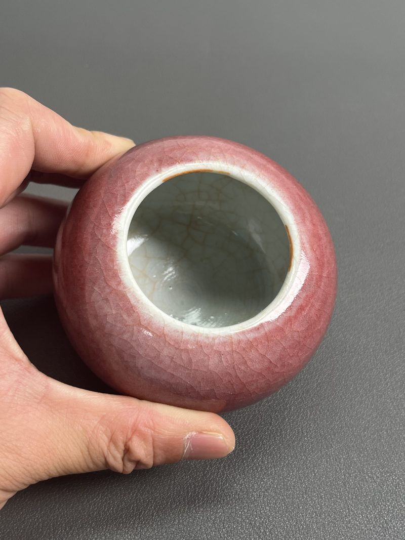 清早期  霁红釉水盂（带木座） - 图12