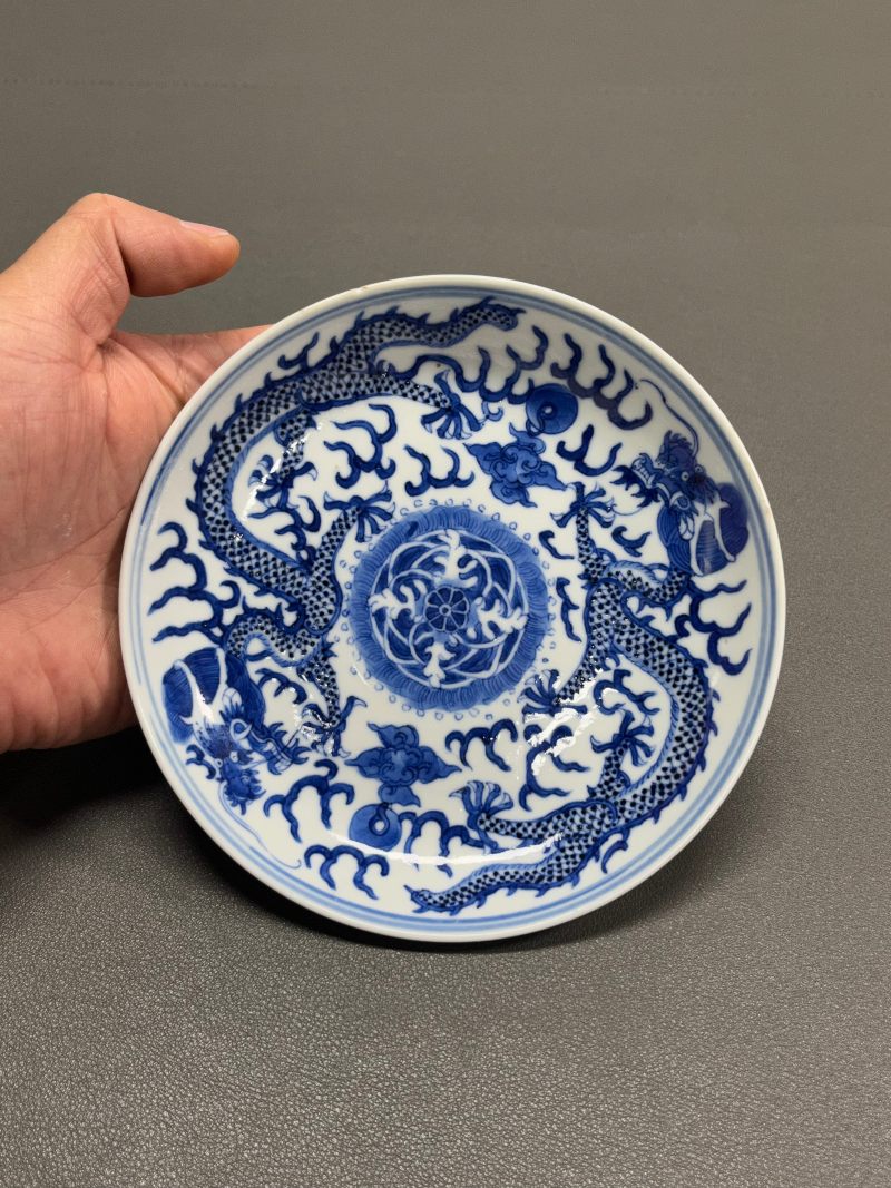 清光绪 青花云龙纹盘 - 图4