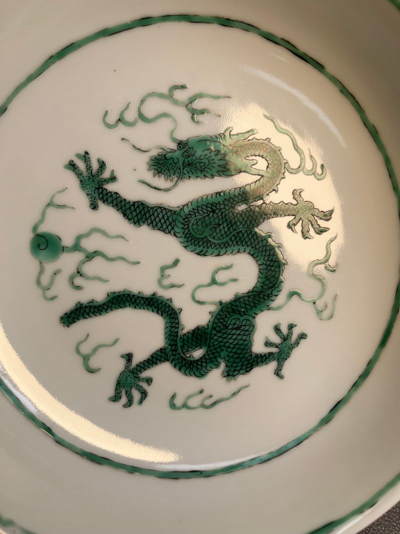 清道光  白地绿彩龙纹盘 - 图7