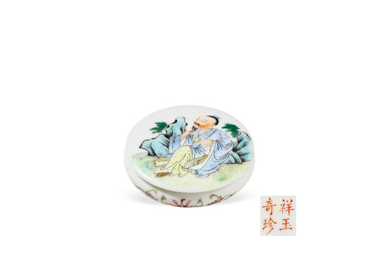 民国  粉彩高仕图印盒
