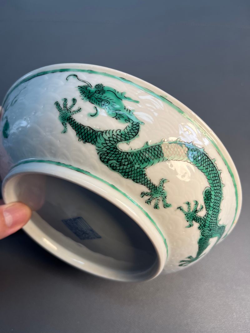 清道光  白地绿彩龙纹盘 - 图18
