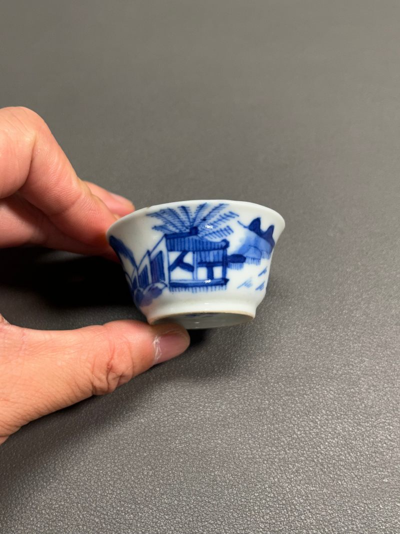 清中期  青花渔家乐图若深杯（一组 5 只） - 图15