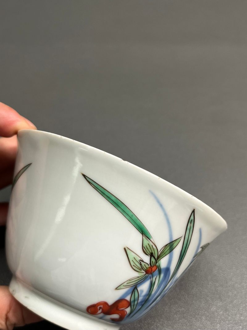 明天启—崇祯  青花五彩兰花杯（一组 4 只） - 图17