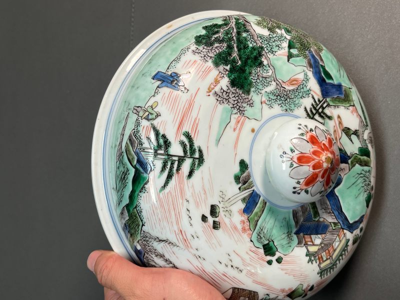 清康熙  五彩通景山水人物图盖罐 - 图21