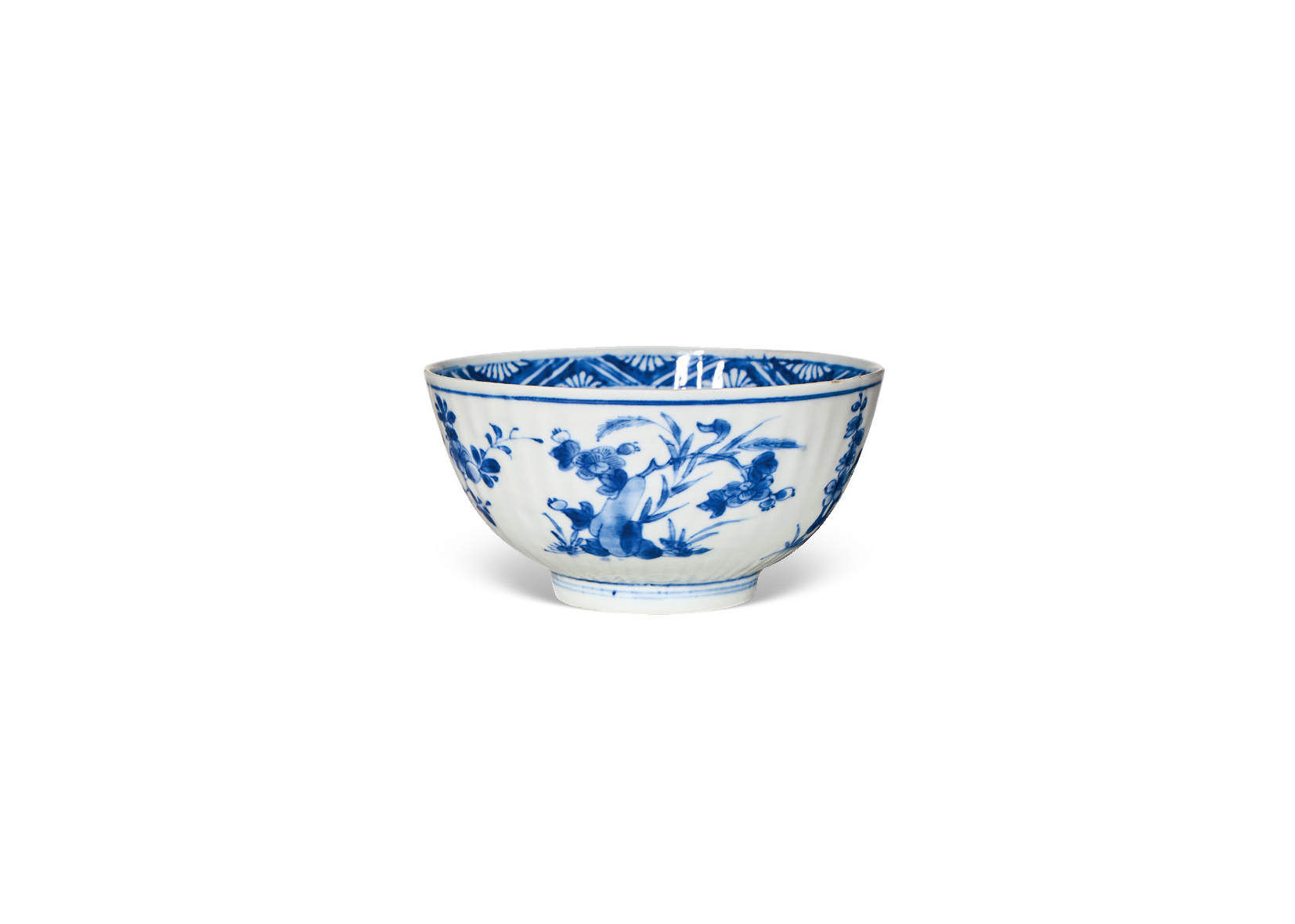 清康熙 青花折枝花卉纹菊瓣碗-多宝古瓷宝典