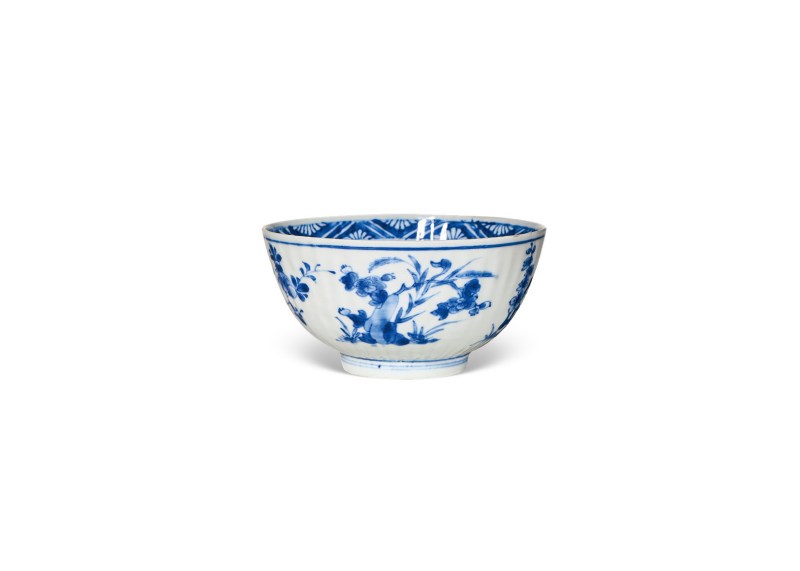 清康熙 青花折枝花卉纹菊瓣碗-多宝古瓷宝典