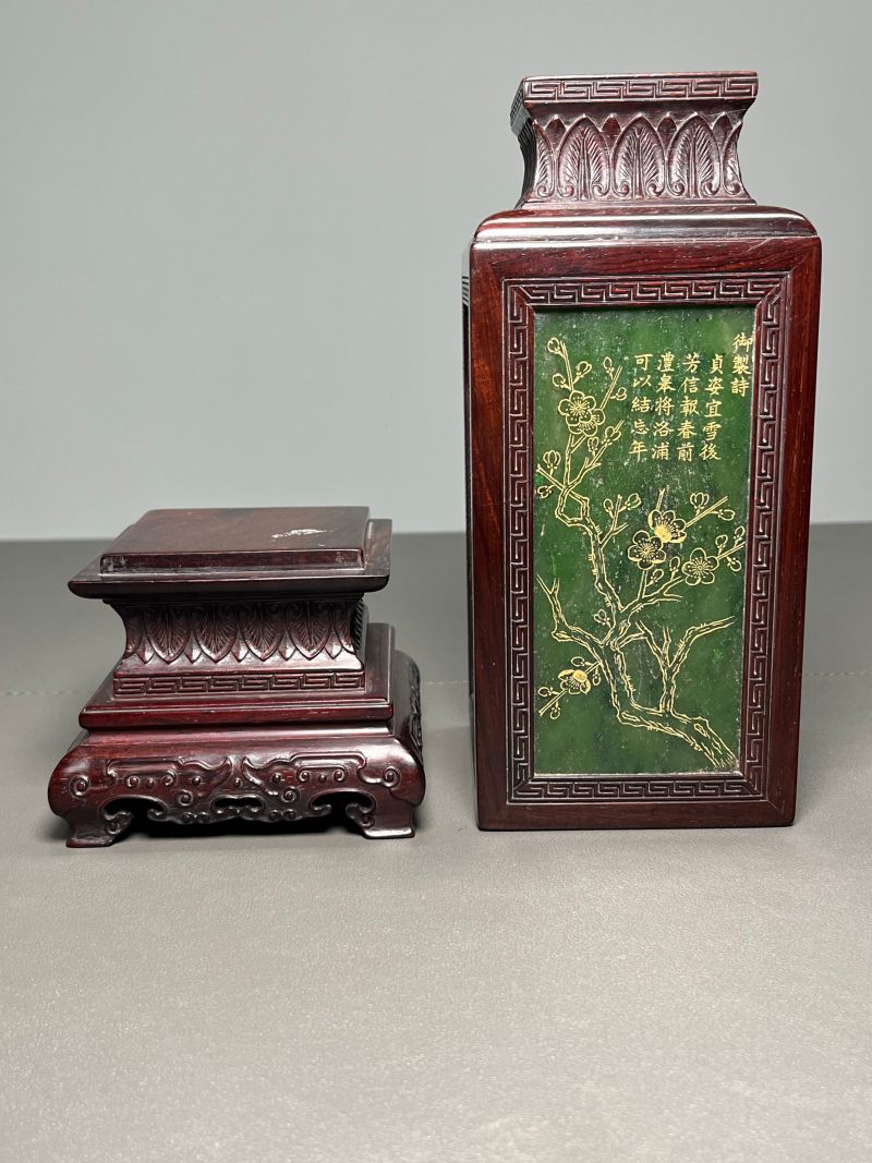 民国  碧玉描金花卉诗文灯笼瓶（一对） - 图9