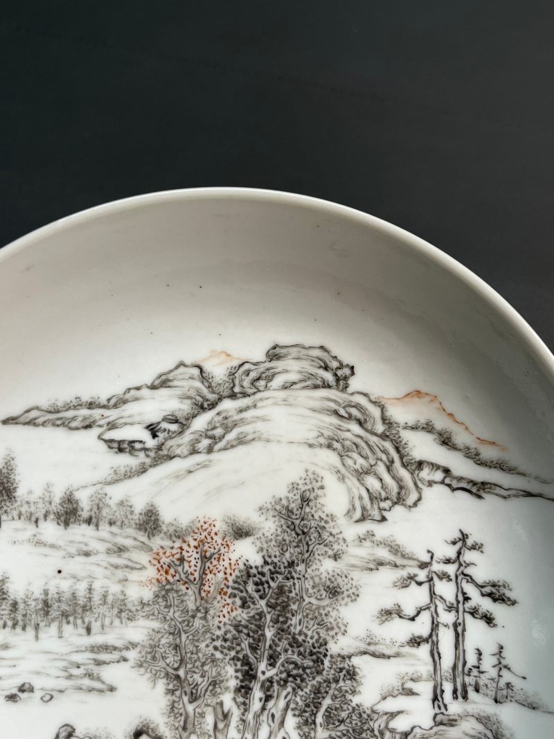 清雍正 墨彩山水纹盘 - 图5