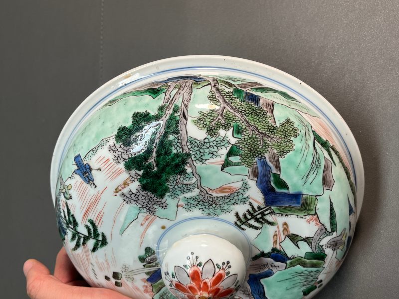 清康熙  五彩通景山水人物图盖罐 - 图22