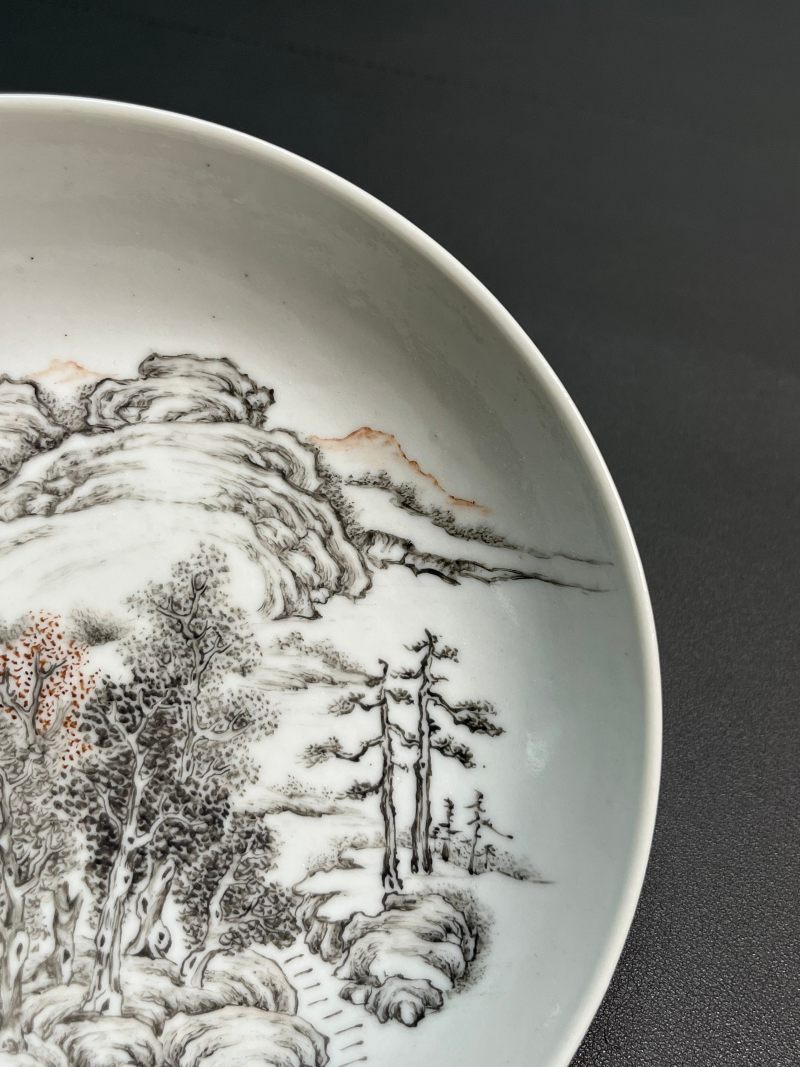 清雍正 墨彩山水纹盘 - 图6