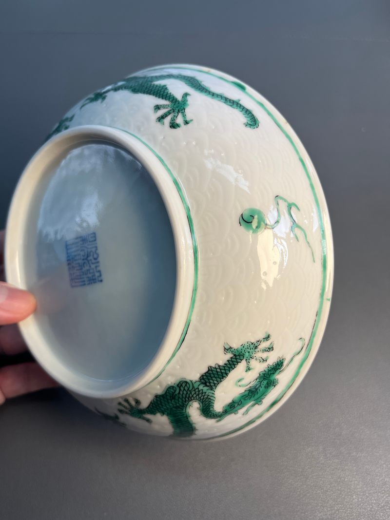 清道光  白地绿彩龙纹盘 - 图21