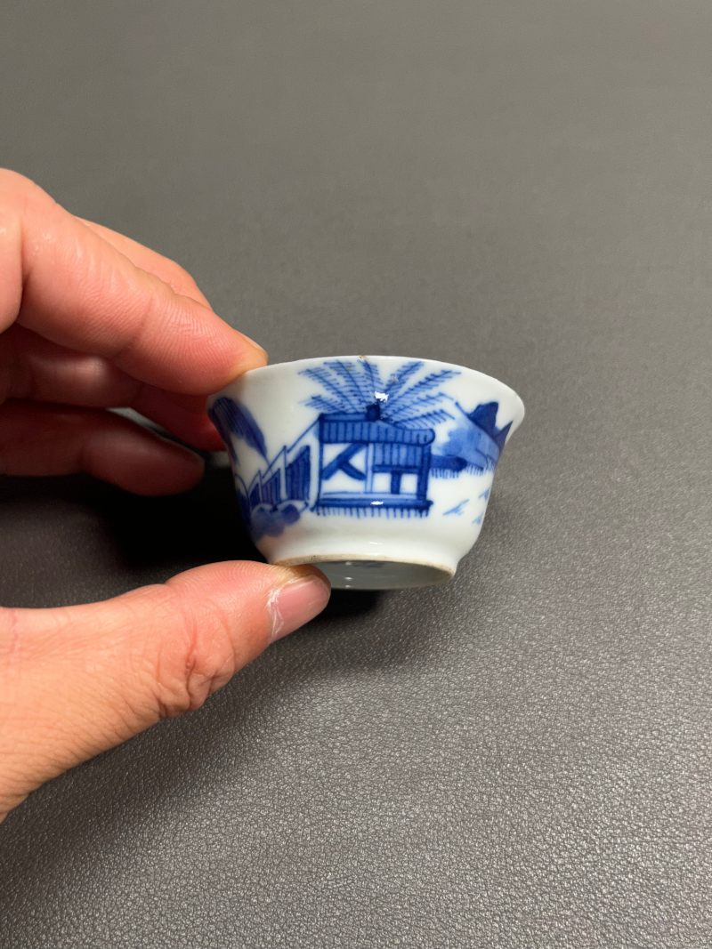 清中期  青花渔家乐图若深杯（一组 5 只） - 图18