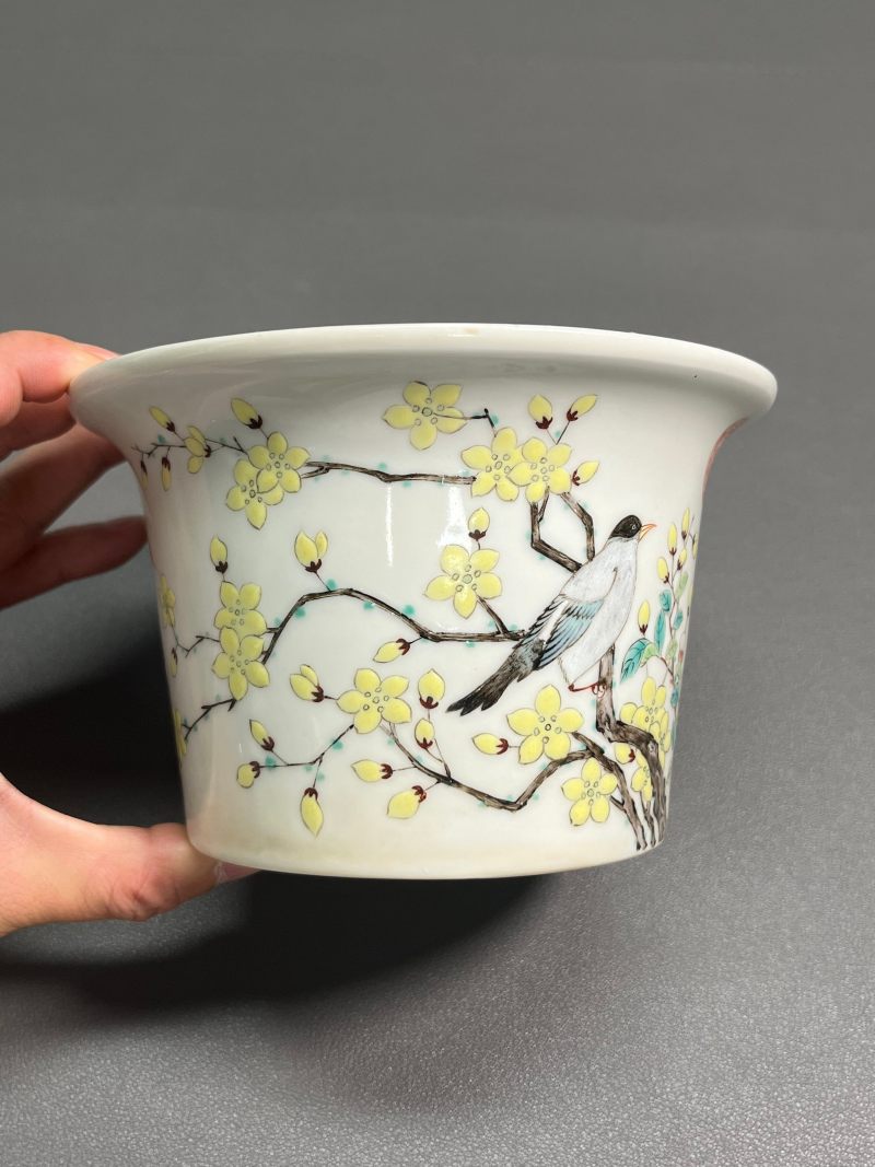 清光绪  “大雅斋”粉彩花鸟纹花盆 - 图6