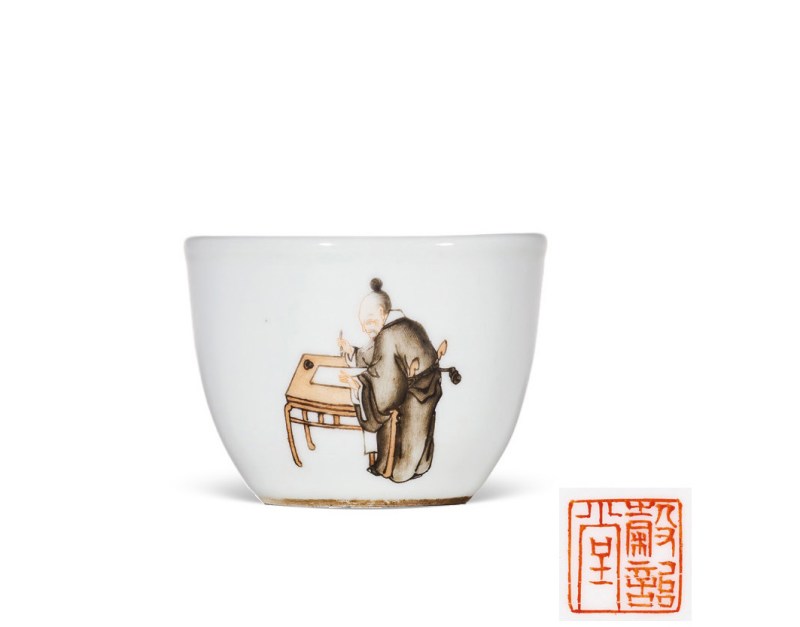 清乾隆  粉彩“饮中八仙之张旭”人物诗文
卧足杯