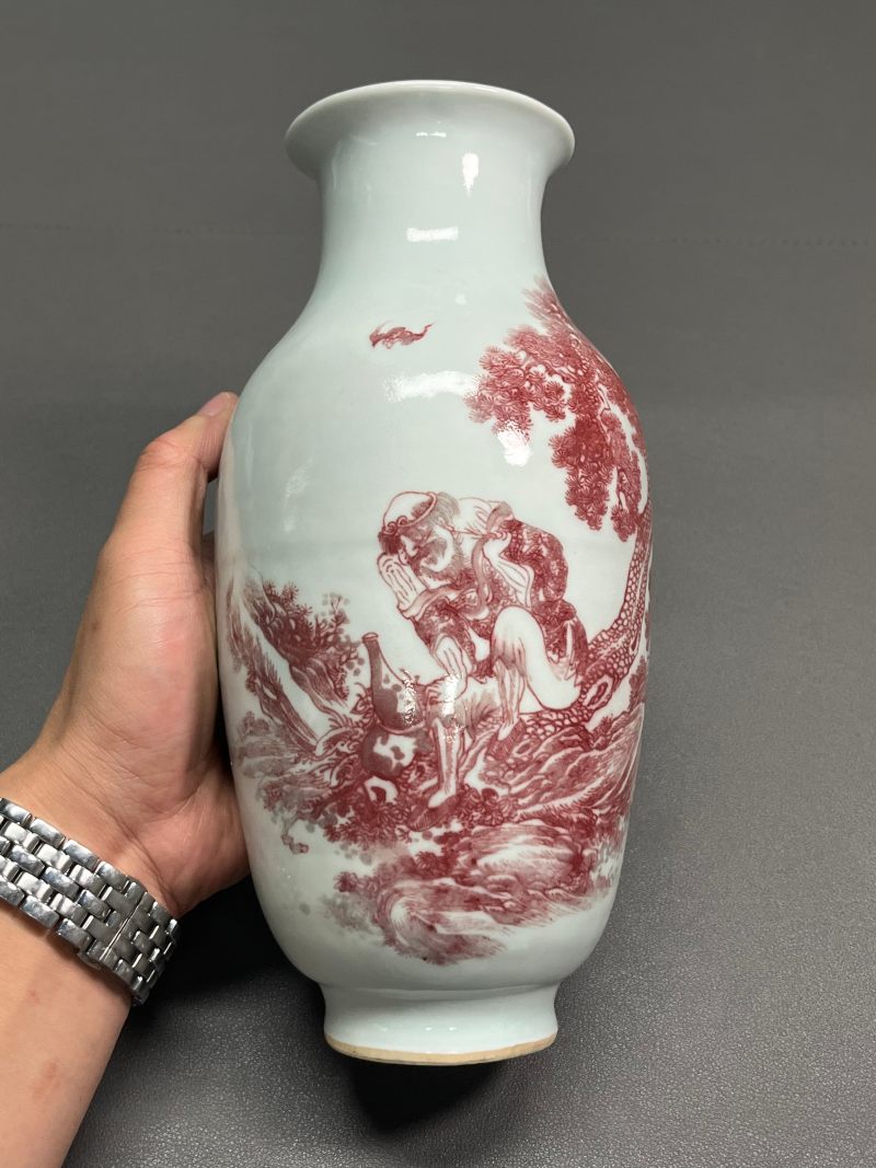清道光  釉里红“李铁拐仙翁微醺”图观音尊 - 图5