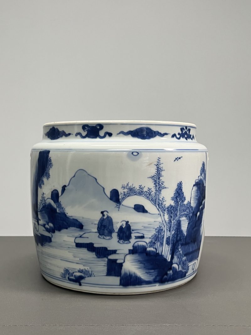 清康熙 青花山水人物图粥罐 - 图5