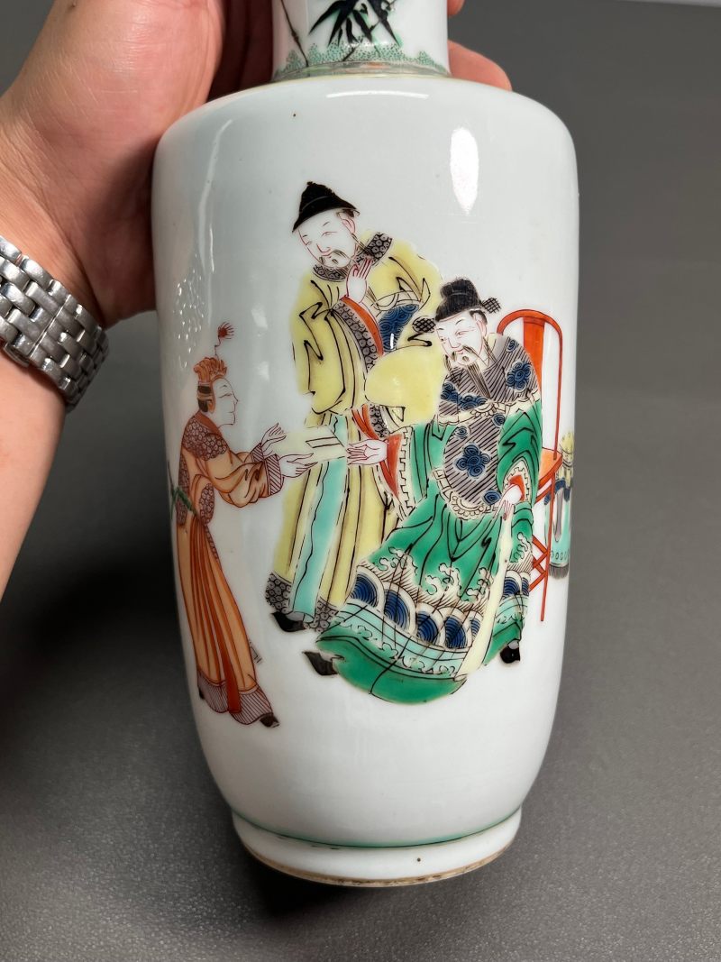 清康熙  五彩“苏武托书劝李陵”人物故事诗文图棒槌瓶 - 图11