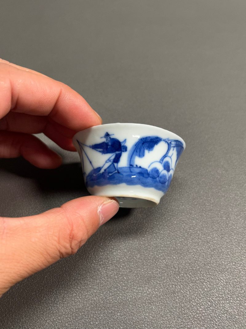清中期  青花渔家乐图若深杯（一组 5 只） - 图19