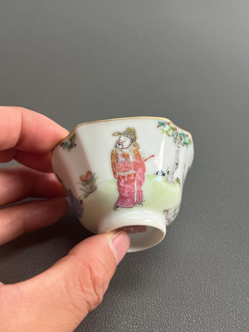 清道光  粉彩“四爱”图倭角杯 - 图10