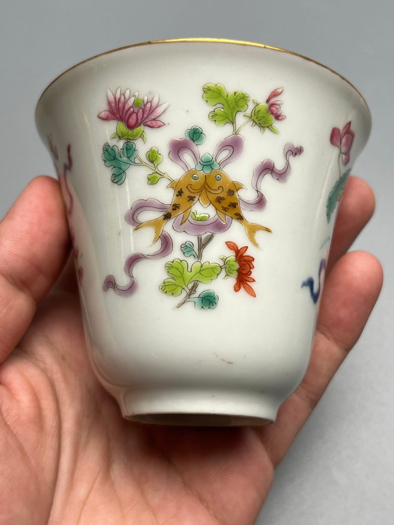 清道光  粉彩花卉八吉祥纹盖杯 - 图9