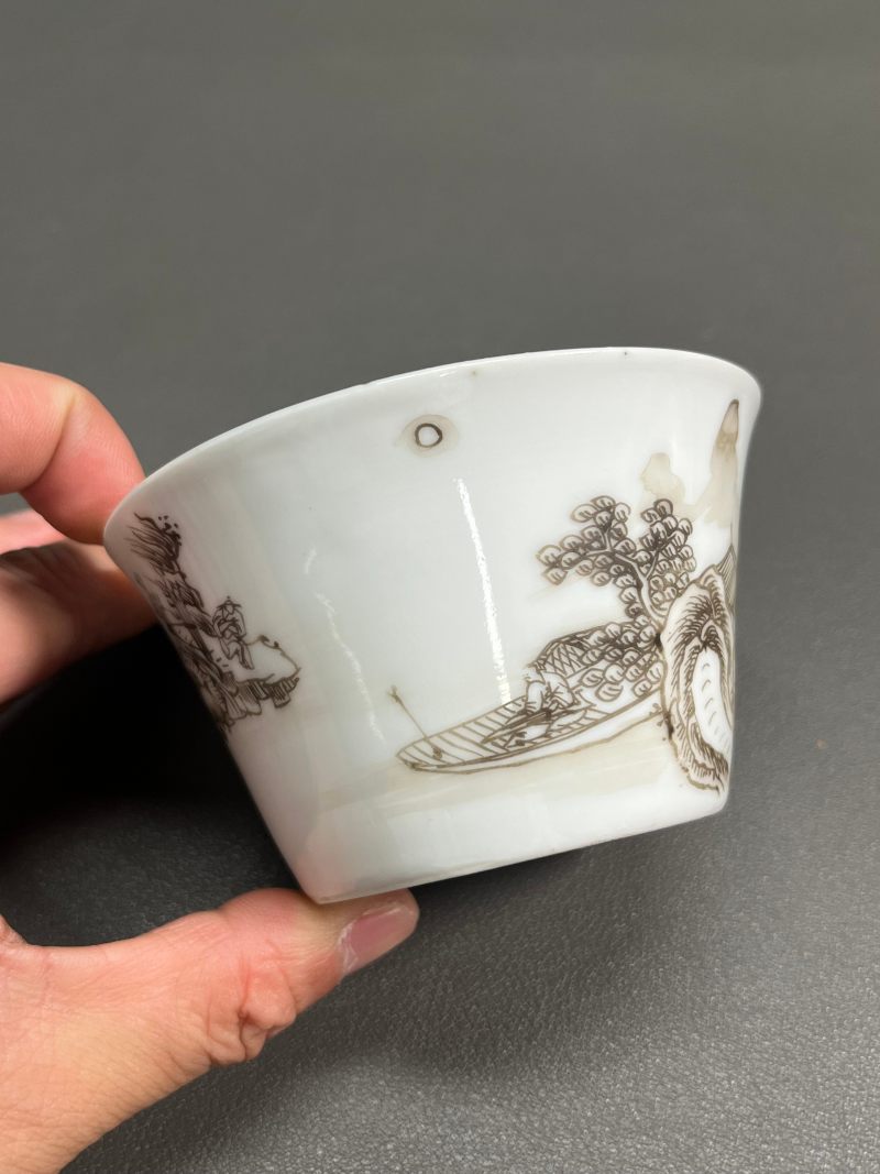 清雍正  墨彩山水人物马蹄杯 - 图10