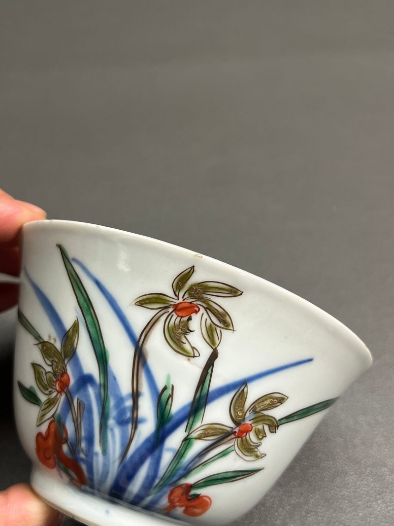 明天启—崇祯  青花五彩兰花杯（一组 4 只） - 图22