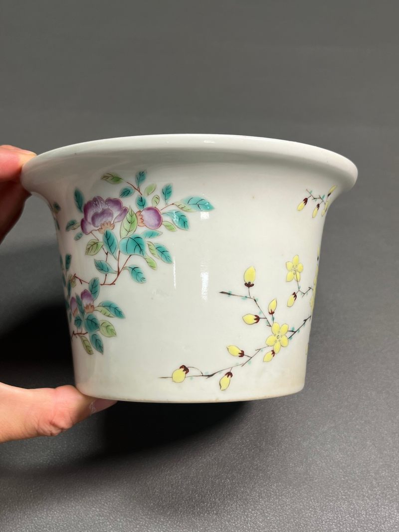 清光绪  “大雅斋”粉彩花鸟纹花盆 - 图8
