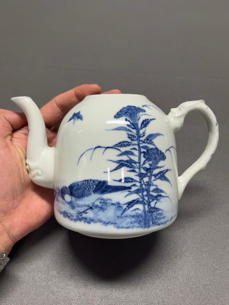 晚清-民国 青花花鸟纹执壶 - 图3