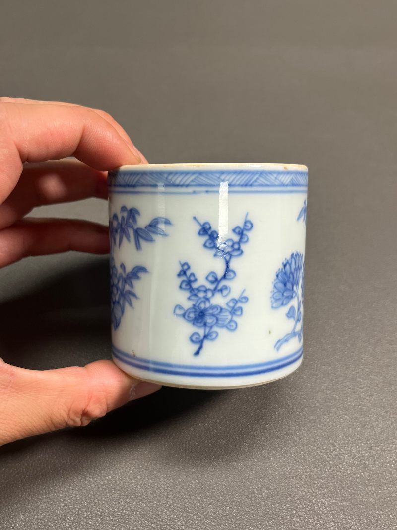明崇祯  青花花卉纹香筒（带木盖） - 图5