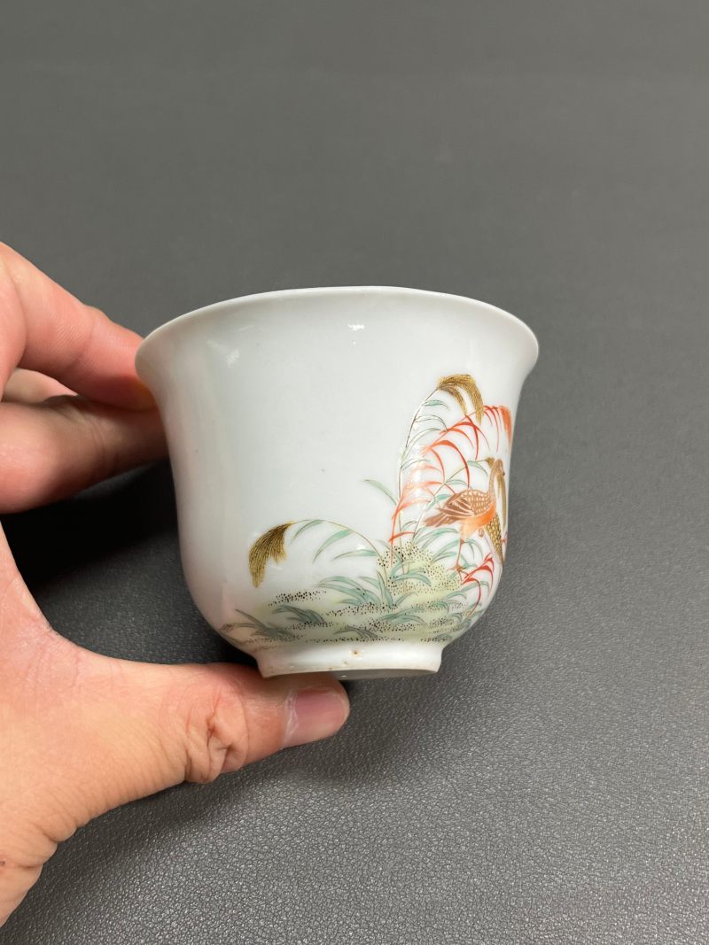 民国“居仁堂制”款粉彩芦雁图诗文杯（一对） - 图6