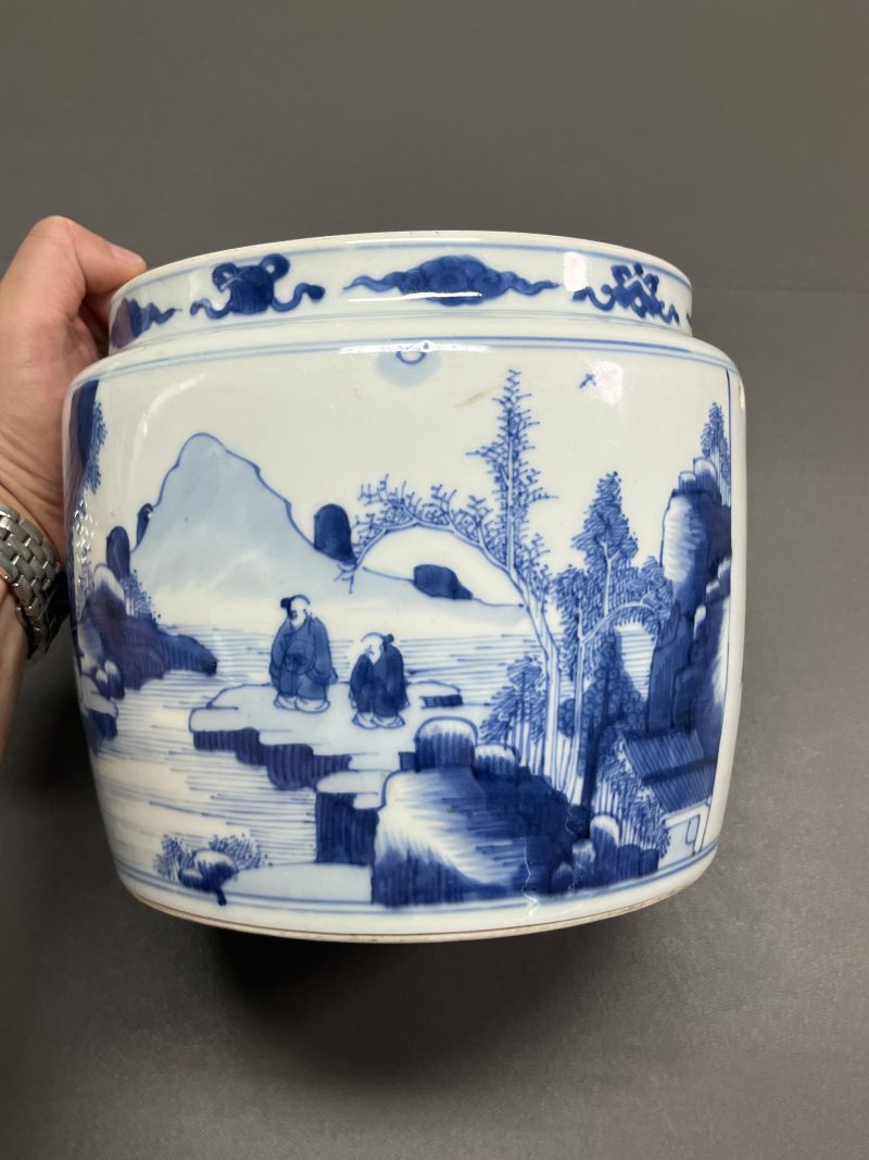 清康熙 青花山水人物图粥罐 - 图7