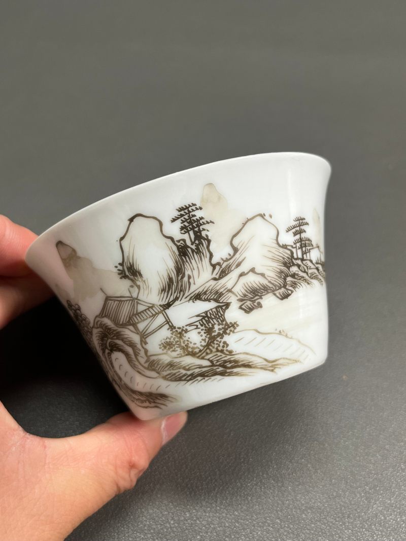 清雍正  墨彩山水人物马蹄杯 - 图11
