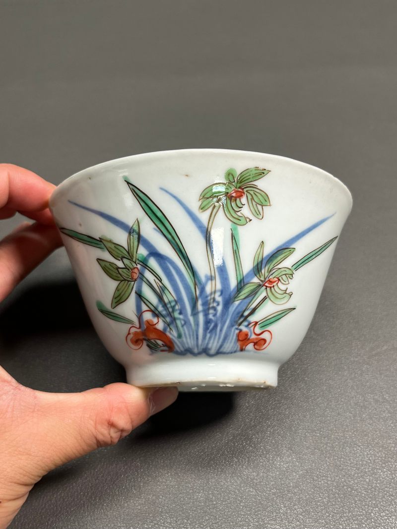 明天启—崇祯  青花五彩兰花杯（一组 4 只） - 图23