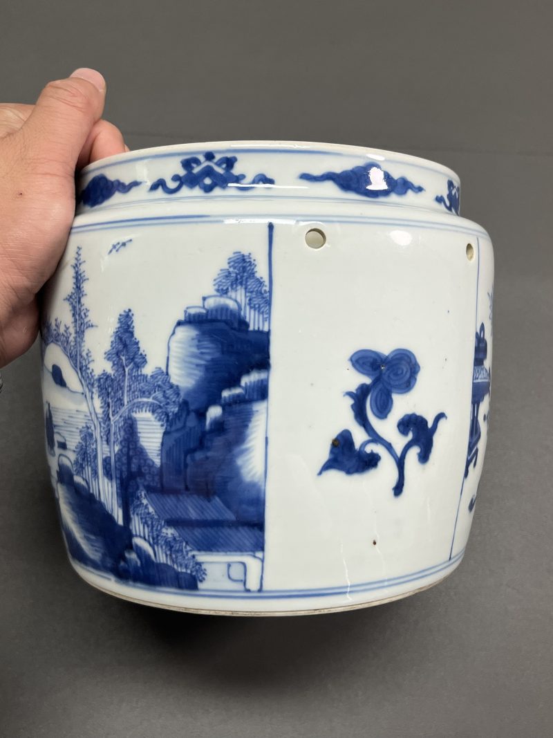 清康熙 青花山水人物图粥罐 - 图8