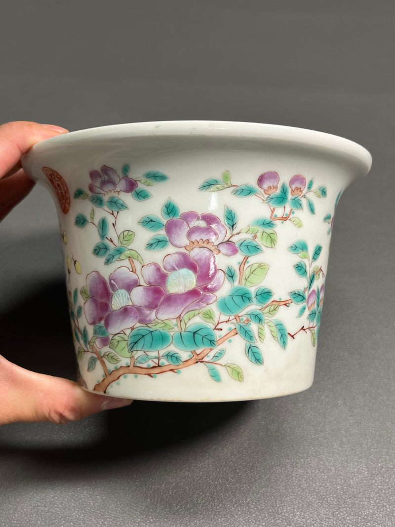 清光绪  “大雅斋”粉彩花鸟纹花盆 - 图10