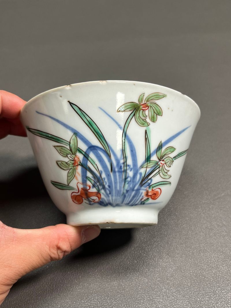 明天启—崇祯  青花五彩兰花杯（一组 4 只） - 图24