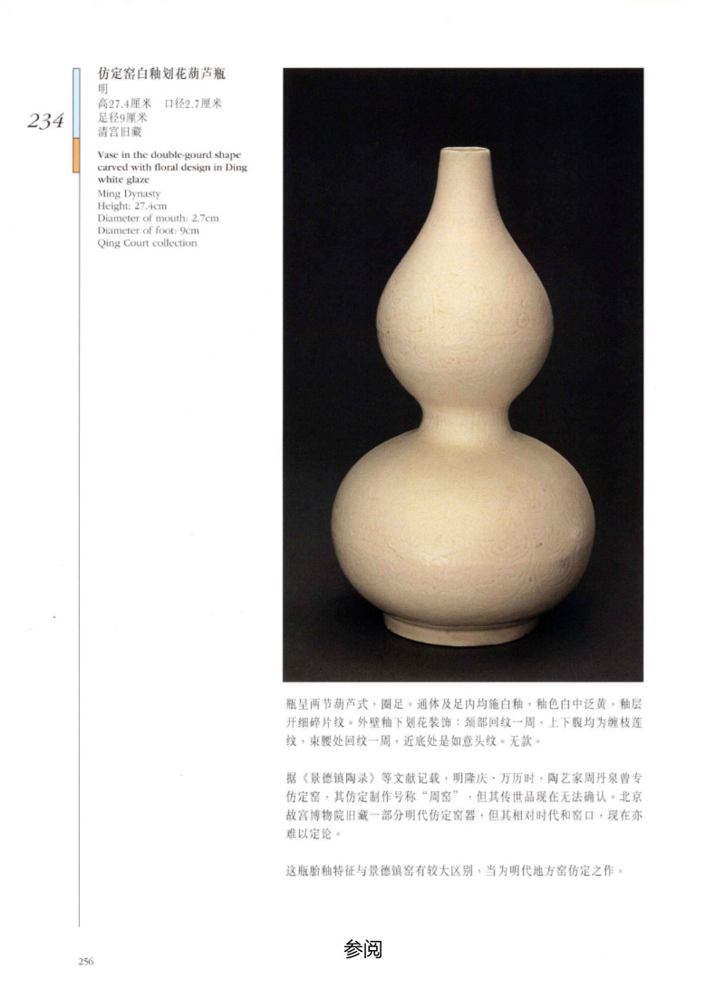 清早期 仿定白釉暗刻花卉纹葫芦瓶 - 图3