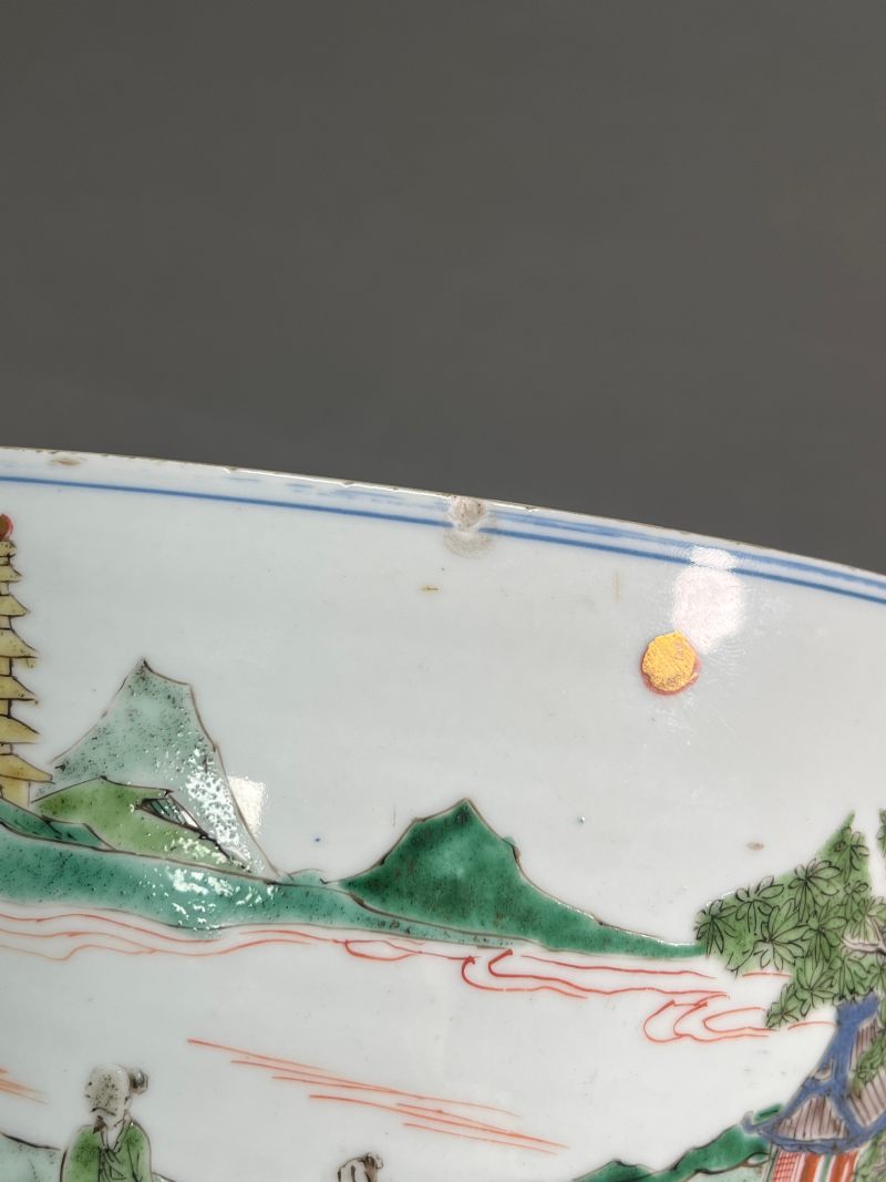 清康熙  五彩通景山水人物图盖罐 - 图28