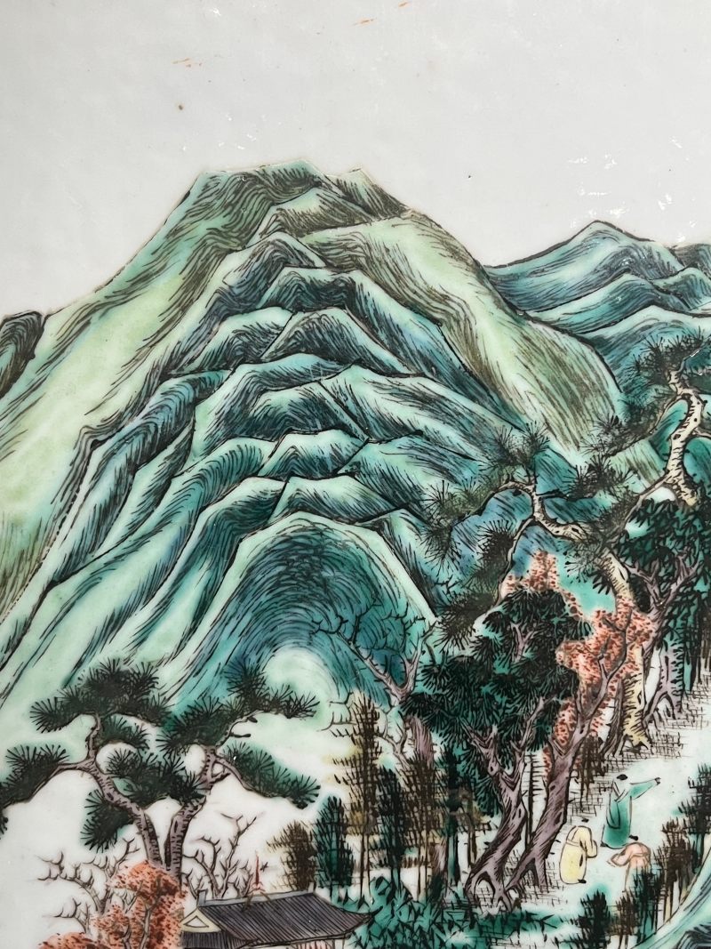 清咸丰  粉彩“白云望晚”山水人物诗文大瓷板 - 图10