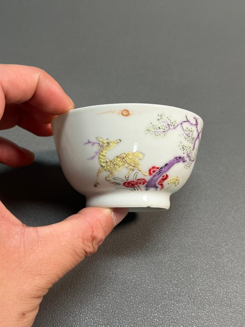 清雍正  粉彩鹤鹿同春杯 - 图3