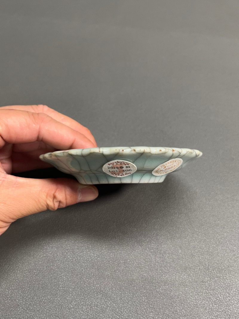 清雍正  仿哥釉笔舔（带木盒） - 图13